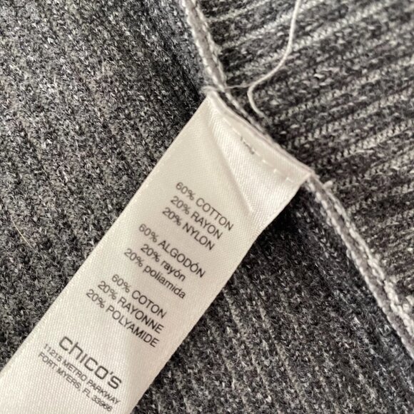 Chico's Womens Gray Ribbed Knit Open Waterfall Front Cardigan Sweater Sz 2 US L - Picture 4 of 11